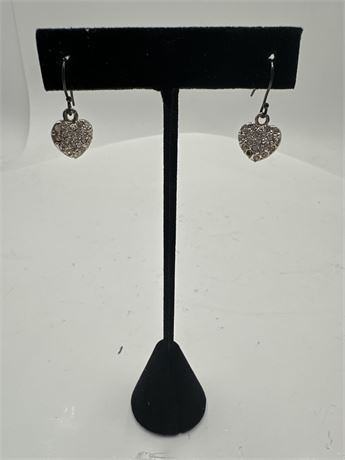 Pair Of Pave Crystal Heart-Shaped Dangle Earrings
