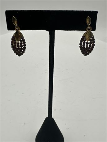 Pair Of Vintage Amethyst-Colored Crystal Dangle Post Earrings