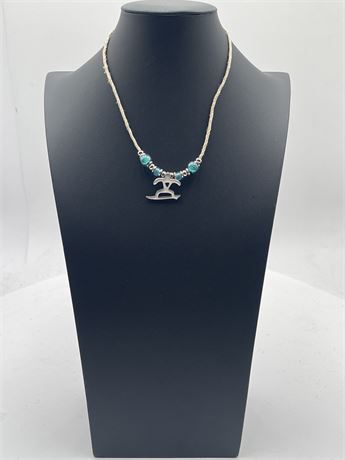 Hemp-Cord Beaded Necklace With Pewter Petro Surfer Pendant