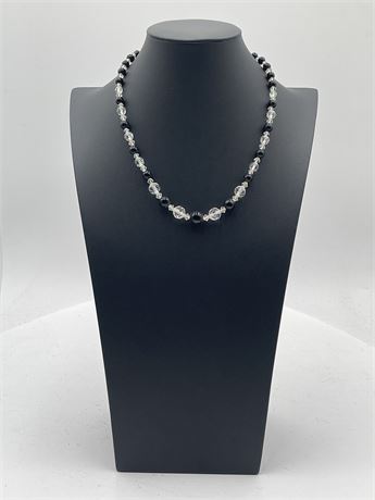 Vintage-Style Black & Clear Beaded Necklace