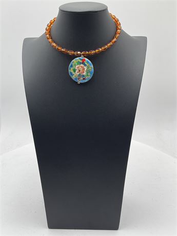 Cloisonne Choker pendant With Givre Honey Faceted Glass Beads