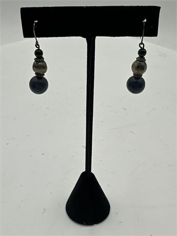 Pair Of Black Beaded Dangle Earrings