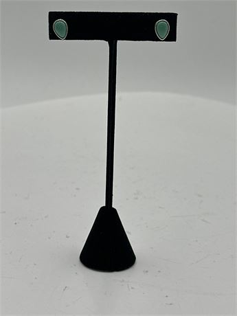 Pair Of  Teardrop Earrings With Turquoise Color Stone/Enamel Center.