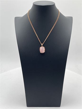 Milor Italy Rose-Gold Pendant Necklace With Rose Quartz