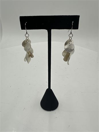 Pair Of Silver-Tone Dangle Cascading Leaf-Form Earrings