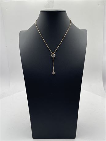 Ball Chain Lariat Necklace With Cubic Zirconia Accents