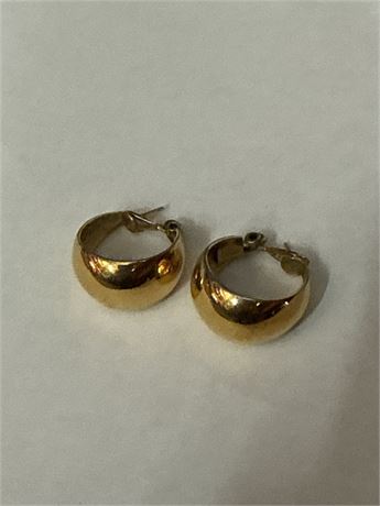 Pair Of Monet Wide Bottom Hoop Style Gold-Tone Post Earrings