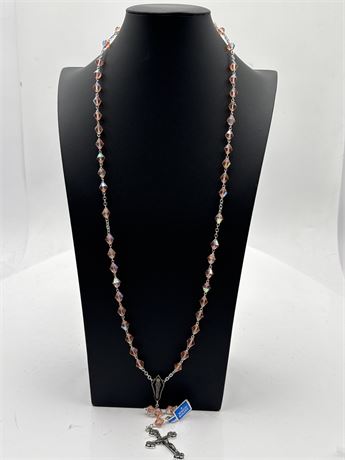 Malco Brand Amber-Color And Silver-Tone Rosary