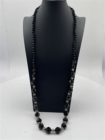 Vintage Long Beaded Black Necklace