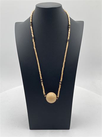 Beaded Tribal Pendant Necklace With Carved Bone Pendant