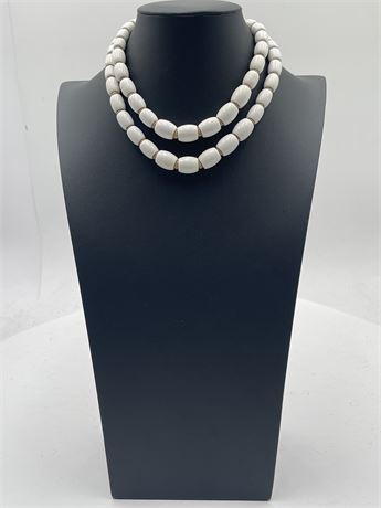 Vintage Crown Trifari Double-Strand White Beaded Necklace
