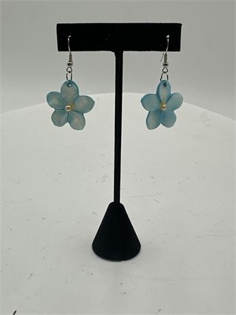 Pair Of Light Blue Floral Dangle Earrings