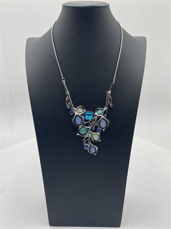 Vintage Silver-Tone Floral Rhinestone Necklace
