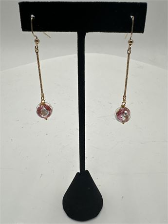 Pair Of Gold-Tone Dangle Earrings With Crystal Orbs