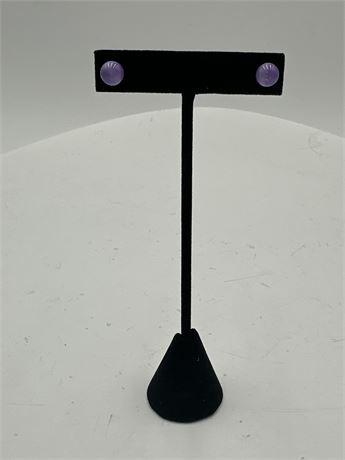 Pair Of Purple Stone/Glass Round Stud Earrings