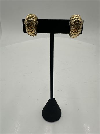 Pair Of Vintage Gold-Tone Textured Wide Hoop Earrings