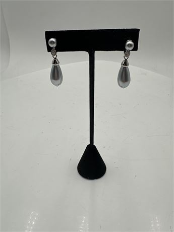Pair Of Teardrop-Shaped Faux Pearl Dangling Earrings