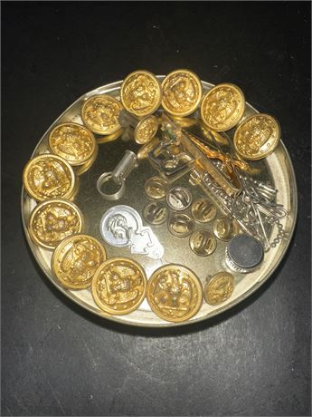 Mac Baren's Golden Extra Tobacco Tin with U.S. Military Buttons, c. 1970s