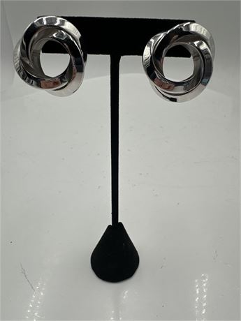 Pair Of Vintage Modernist Silver-Tone Earrings