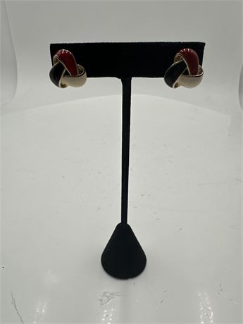 Pair Of Vintage Enamel Knot Post Earrings
