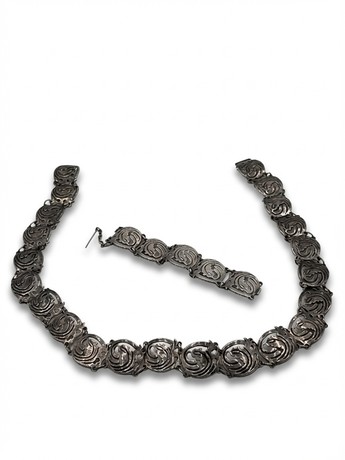 Antique Sterling Silver Belt And Bracelet Set From Taxco, Mexico