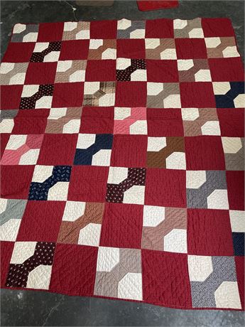 Vintage Handmade Quilt With Classic "Bow Tie" Patchwork Pattern