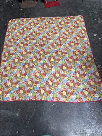 Vintage Patchwork Quilt In "Grandmother's Flower Garden" Pattern