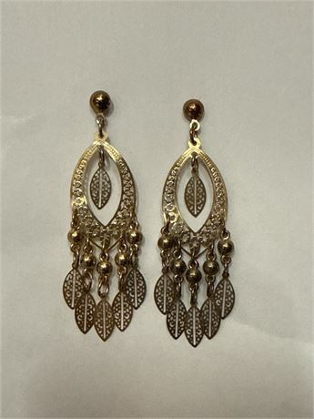 Pair Of Vintage Filigree Leaf Chandelier Earrings