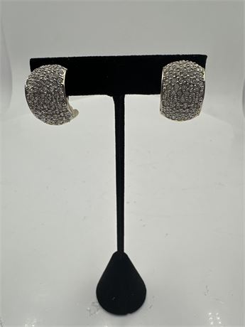 Pair Of Pave Simulated Diamond Half-Hoop Clip-On Earrings