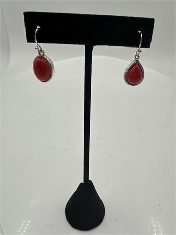 Pair Of Carnelian Silver-Tone Teardrop Dangle Earrings