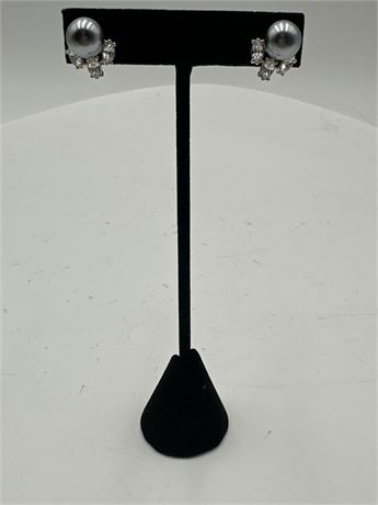 Pair Of Grey Pearl Stud Cluster Earrings