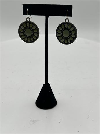 Pair Of Round Floral-Style Drop Design Earrings