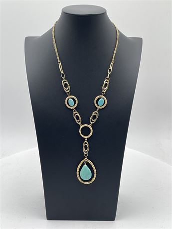 Garold C Miller Brand Gold Tone & Blue Howlite Pendant Necklace