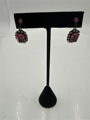 Pair Of Vintage-Style Dangle Crystal Earrings