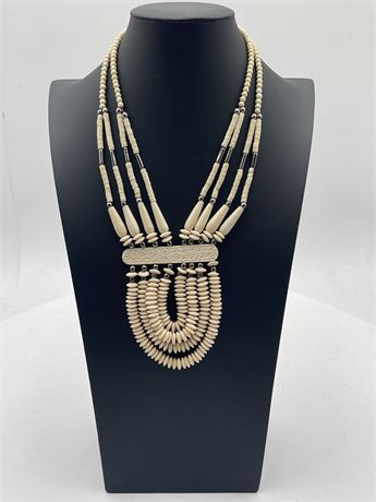 Multi-Strand Tribal Bone Bead Statement Necklace