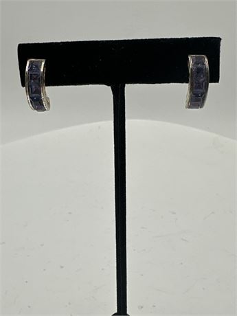 Pair Of Silver-Tone Black Crystal Half-Hoop Post Earrings