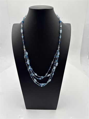 Multi-Strand Blue Art Glass & Crystal Beaded Necklace