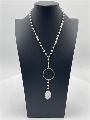 Lariat-Style Y Necklace With White Howlite Pendant