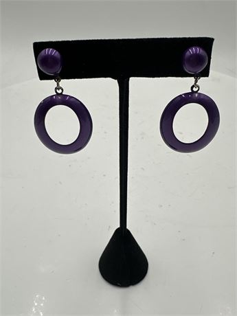 Pair Of Vintage Lavender Hoop Post Earrings
