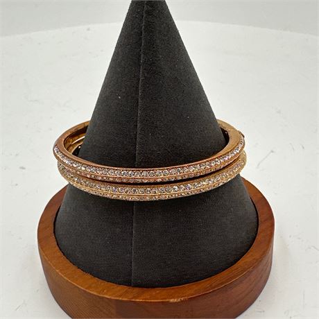 Pair of Rose Gold-Tone Hinged Eternity Bangle Bracelets with Crystal Rhinestones