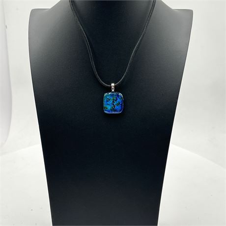 Dichroic Fused Glass Pendant Necklace on Black Cord