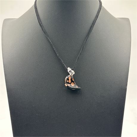 Contemporary Artisan Lampwork Glass Pendant Necklace with Avventurina Copper