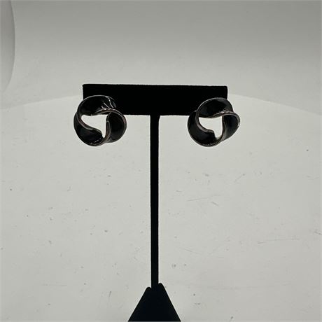 Black Enamel Knot Clip-On Earrings with Silver-Tone Metal