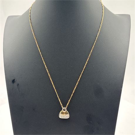 ALDO Two-Tone Figaro Chain Necklace with Pavé Rhinestone Handbag Pendant