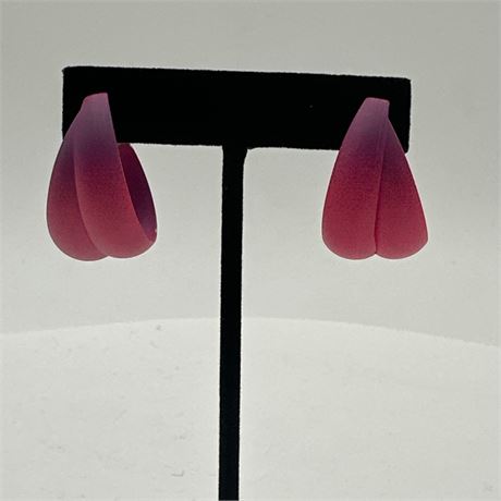 Contemporary Frosted Acrylic Ombre Twisted Hoop Earrings, Plum to Magenta