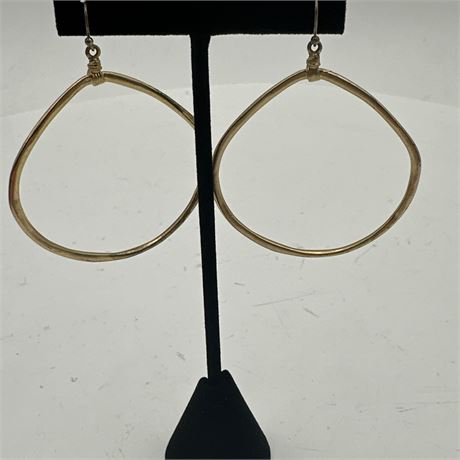Handcrafted Gold-Tone Wire Teardrop Hoop Dangle Earrings with French Hook