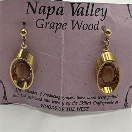 Woods of the West Napa Valley Grape Wood Dangle Earrings with Gold-Tone Settings