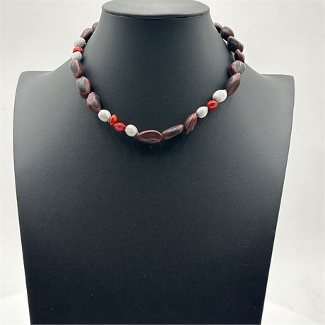 Natural Seed Bead Necklace with Mucuna Sea Beans, Job's Tears & Red Adenanthera