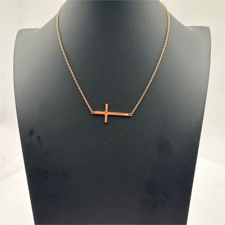 Milor Italy Bronzo Italia Sideways Cross Necklace with Rose Gold Plating