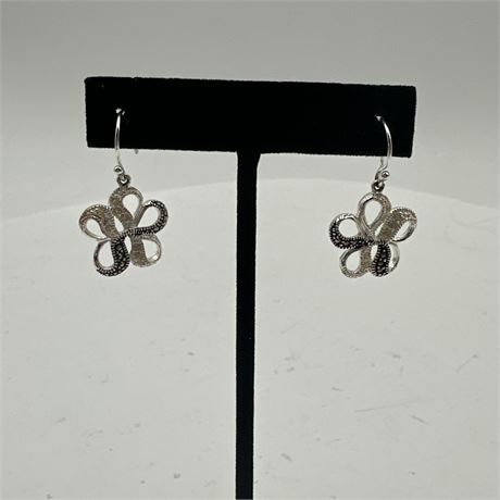 Pair of Art Deco Revival Marcasite Silver-Tone Openwork Rosette Drop Earrings